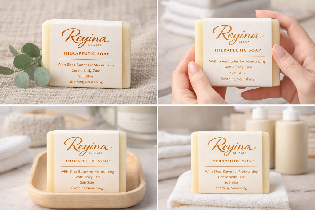 Reyina Miami Therapeutic Soap - With Shea Butter for Moisturizing Gentle Body Care Soft Skin Soothing Nourishing.